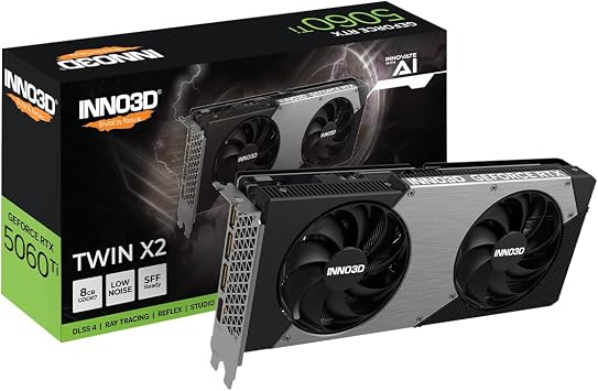 INNO3D NVIDIA GeForce RTX 5060 Ti Twin X2 8GB GDDR7 Oyun Grafik Kart   ift Fan, 2 Yuvas , Reflex 2 RTX AI DLSS4