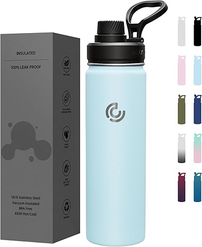 Botella de agua deportiva de 22 onzas, botella de agua aislada con asa, acero inoxidable, simple y moderna, adecuada para viajes, escuela, niño,