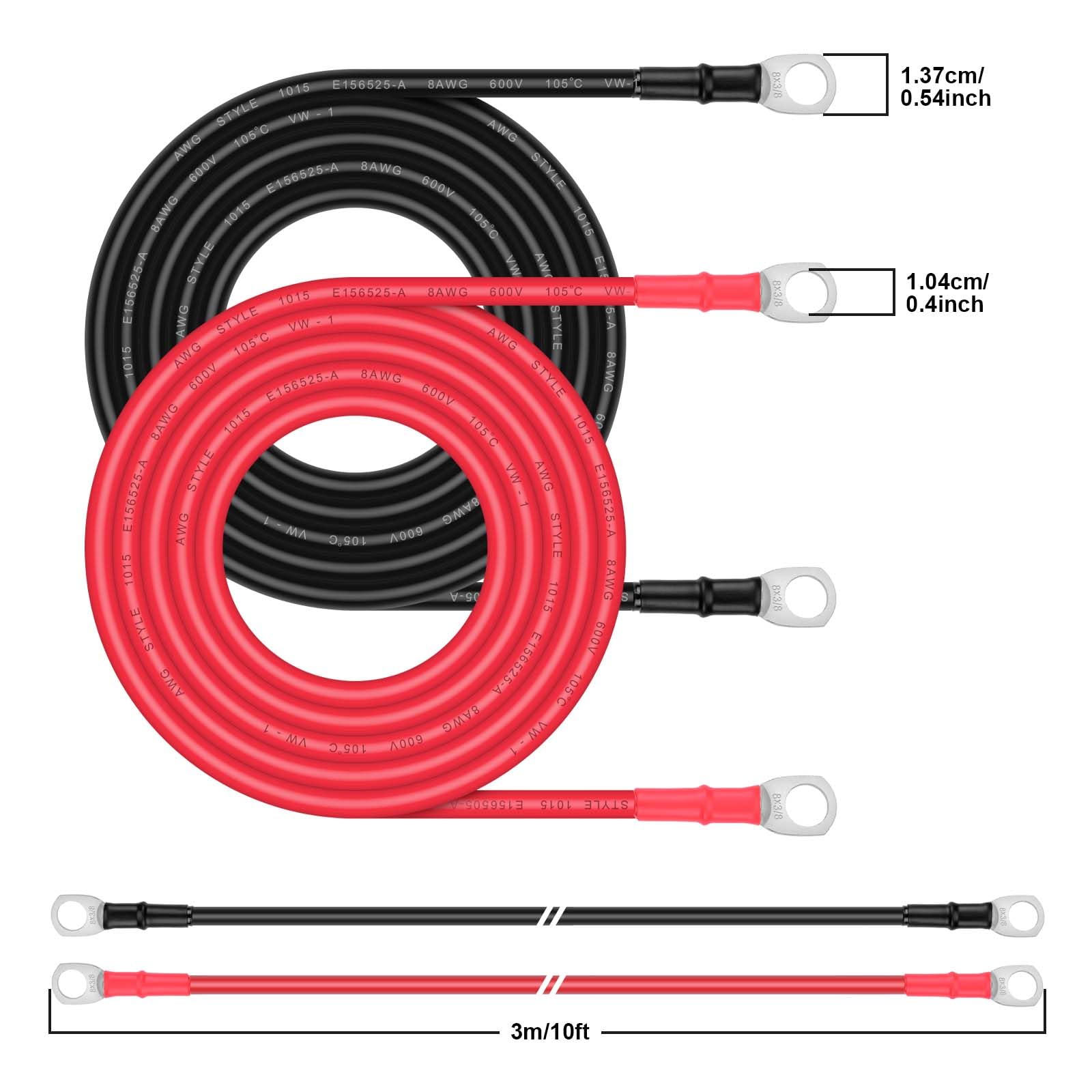 Hihaha - Cable Inversor De Batería De Cobre, Calibre 8 AWG, Cable De, image size:1600x1600