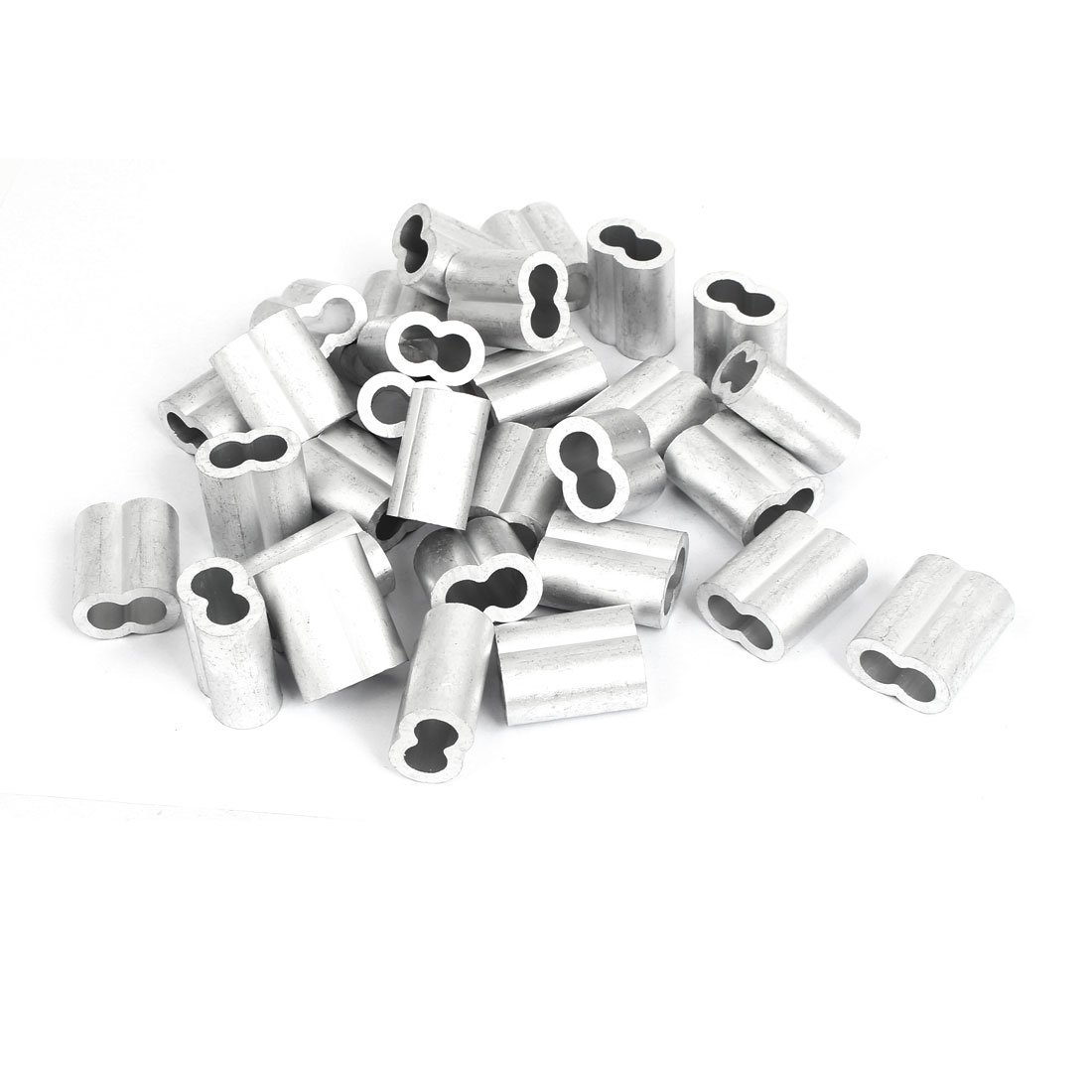 Manicotti a crimpare per funi metalliche, Morsetto for fune metallica con manicotto in alluminio a doppio foro da 10 mm e 3/8 pollici, confezione 30