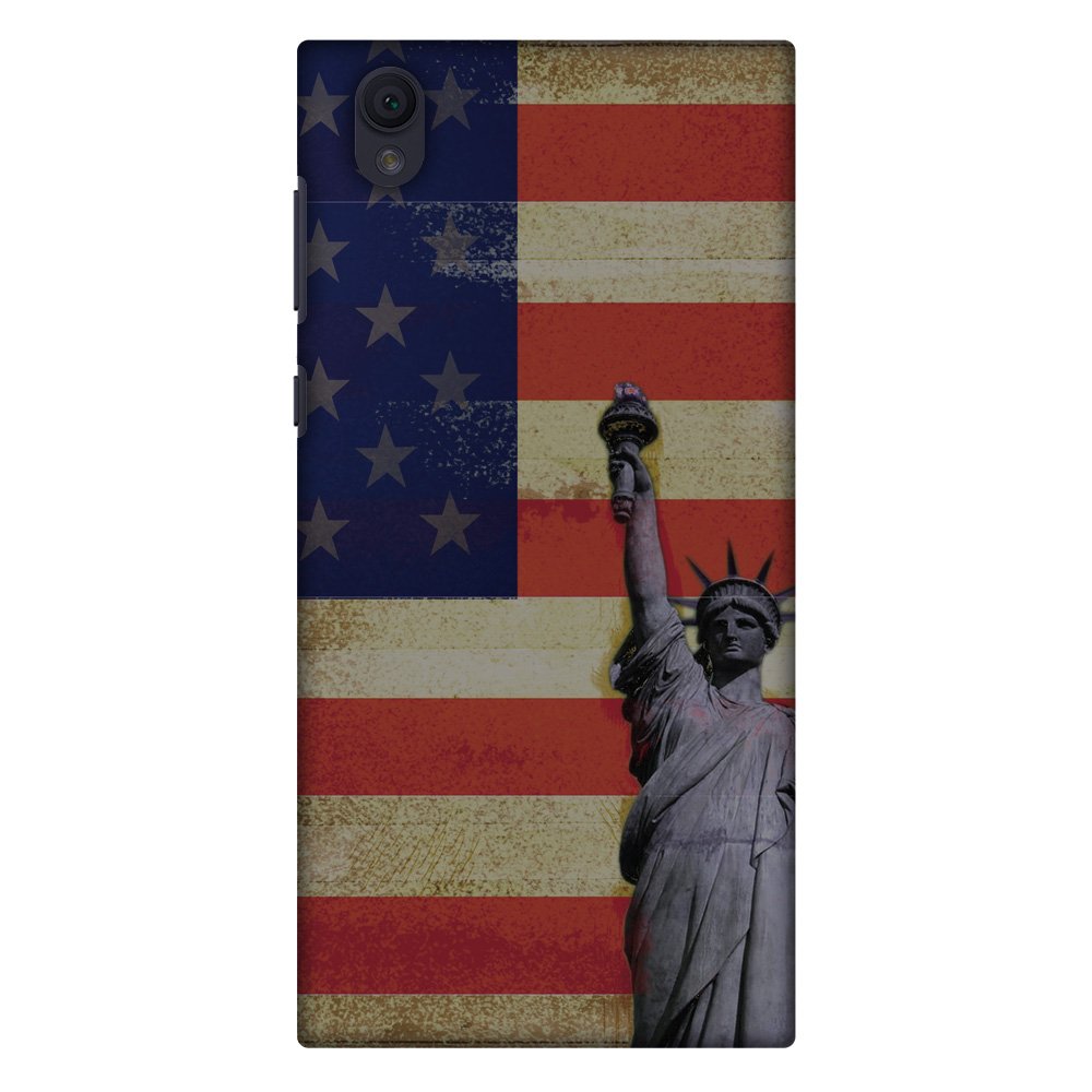 Amzer Slim Fit Handcrafted Designer Printed Hard Shell, Ultra Light Back Case Cover Skin for Sony Xperia L1 - Rustic Liberty US Flag HD Color