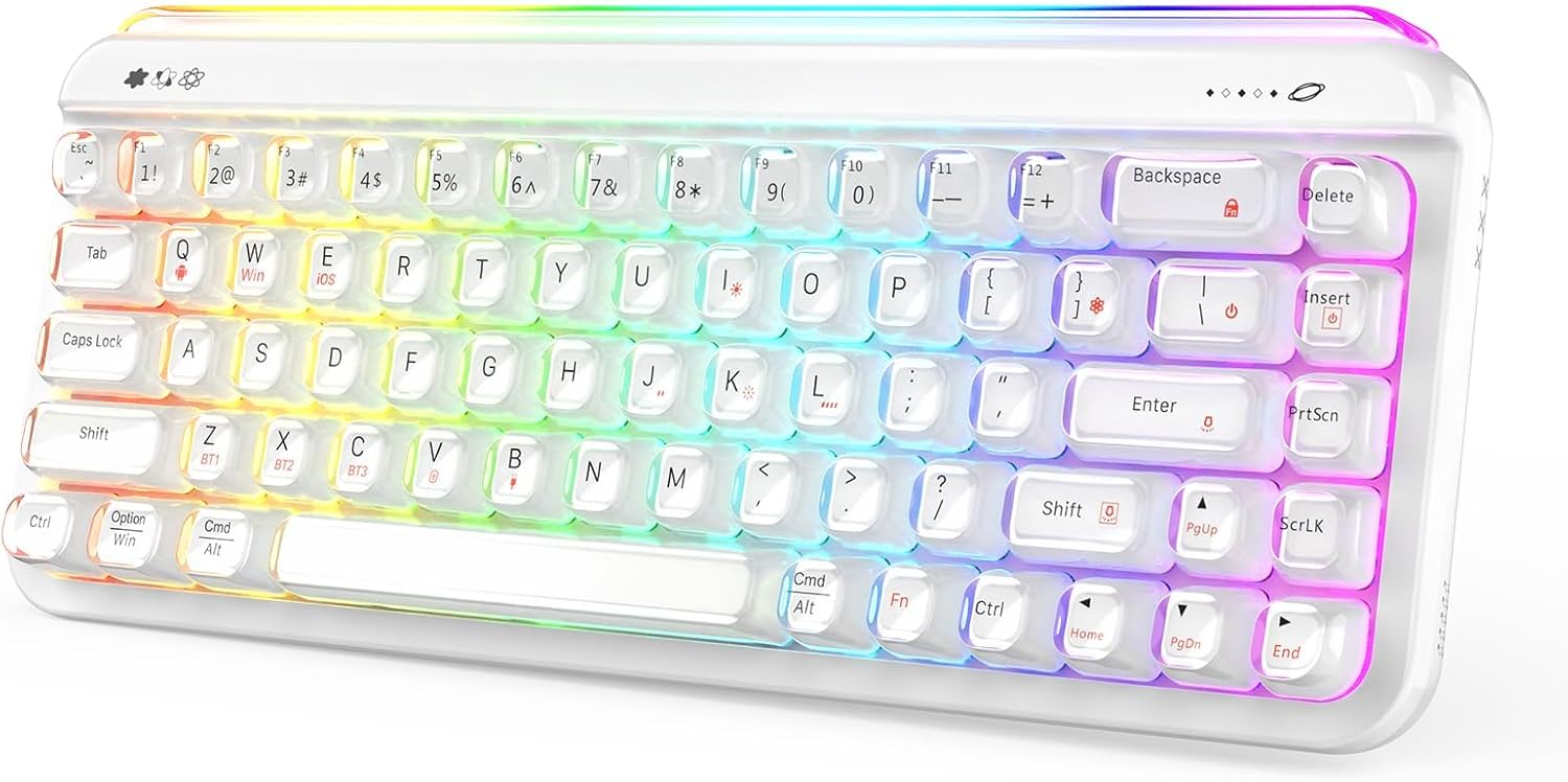 ZIYOU LANG x A.Jazz AF68 Wireless Gaming Keyboard,Tri-Mode BT/2.4G/USB-C Keyboard with RGB Backlit,Clear Transparent Keycaps,68-Key Compact Membrane Keyboard for PC Laptop Aesthetic Desk Setup-White