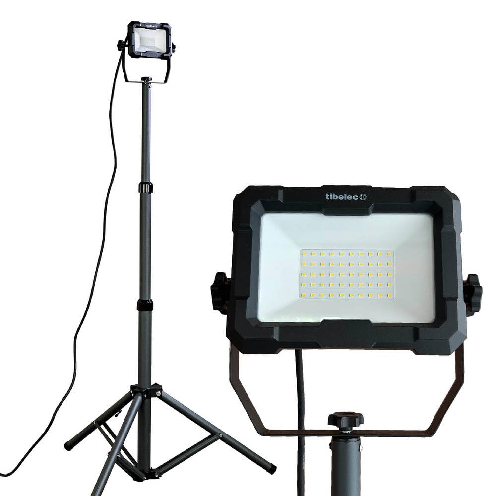 Projecteur LED de chantier filaire sur pied téléscopique 50W, 4600 lumens, IP65, IK07, 4000K, garantie 3 ans - Tibelec