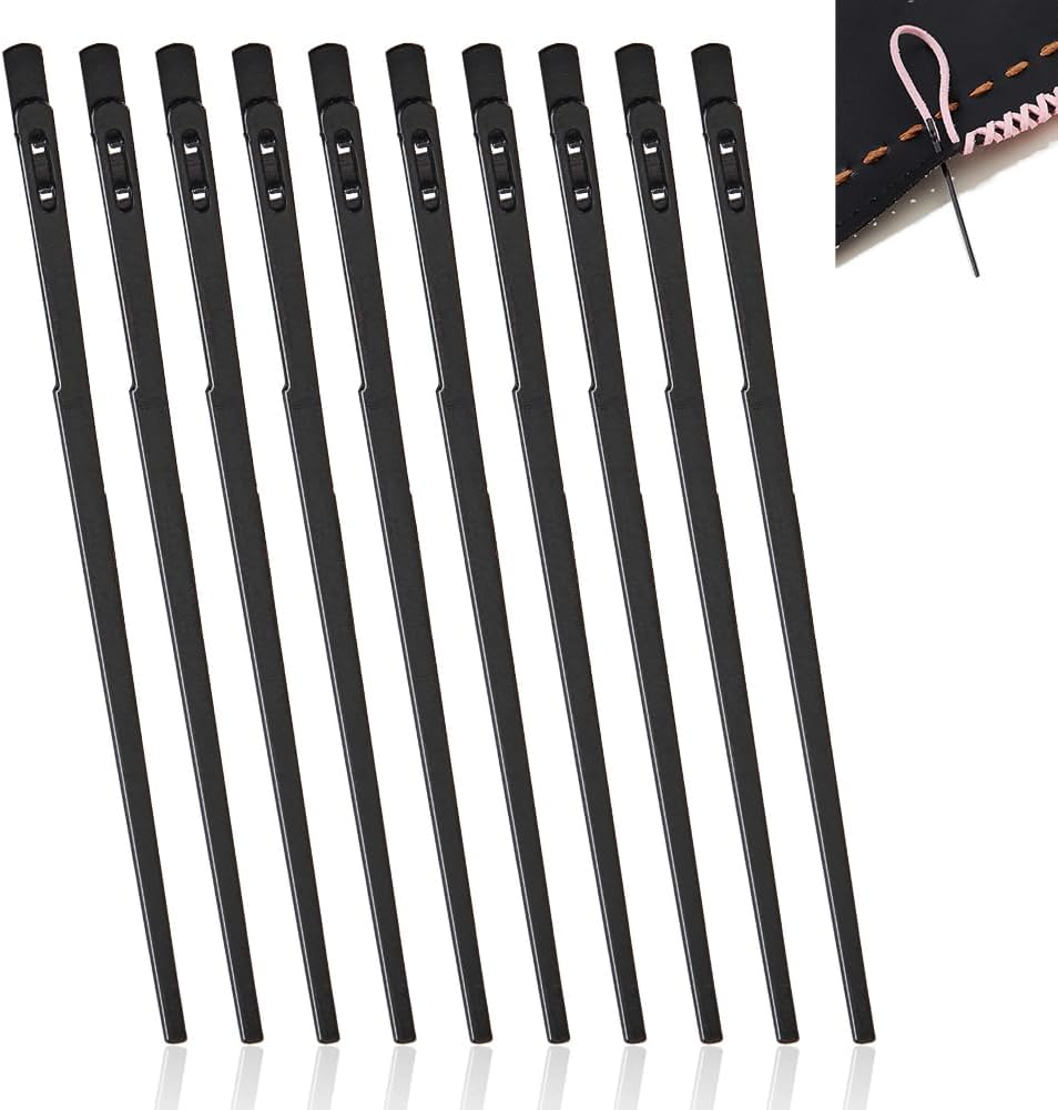 AHANDMAKER 10Pcs Sewing Leather Needle, 2.2 Inches Long Durable Steel Single Hole Hand Knitting Needles Manual Lacing Threading Tool for Leather Sewing Repairing Weaving Bags Making DIY Crafts