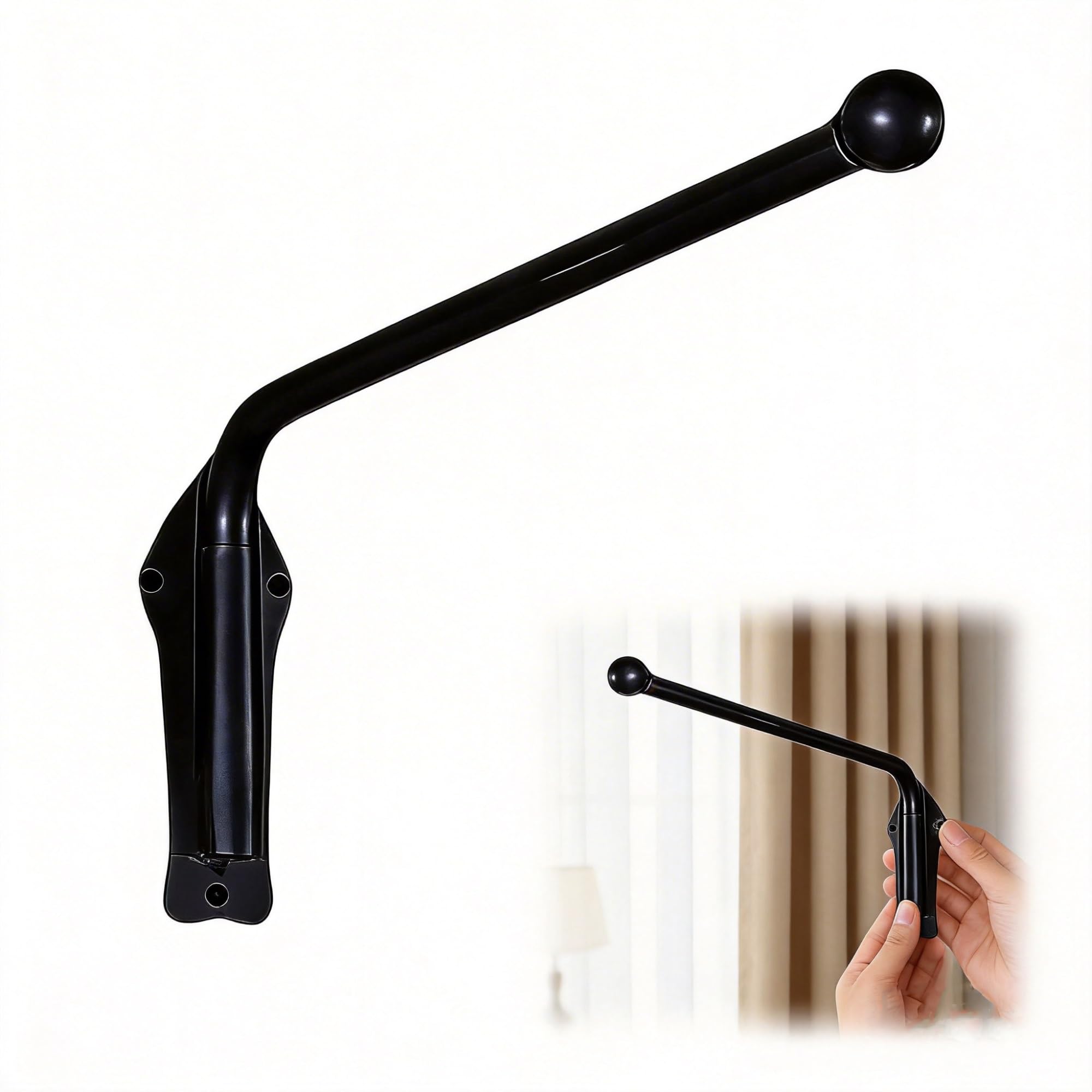 Door Curtain Rail Swing Arm 180° Heavy Duty Swing Arm Curtain Rods With Finials Stand Drapery Window Curtain Rail For Store Kitchen Bathroom(Black,70cm/25.55in)
