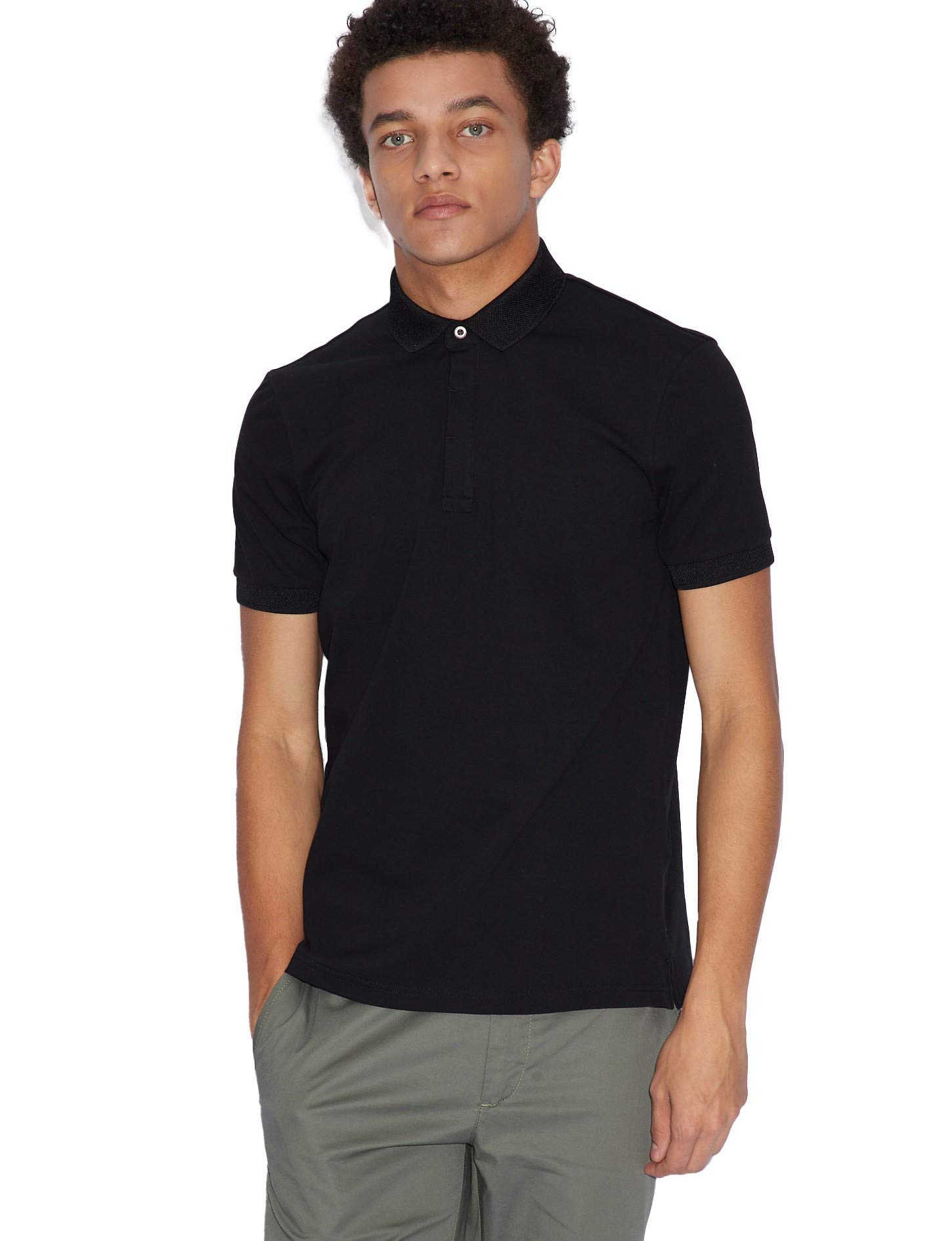 Armani Exchange Mens Short Sleeve Micro Logo Polo Shirt Colour: Black,