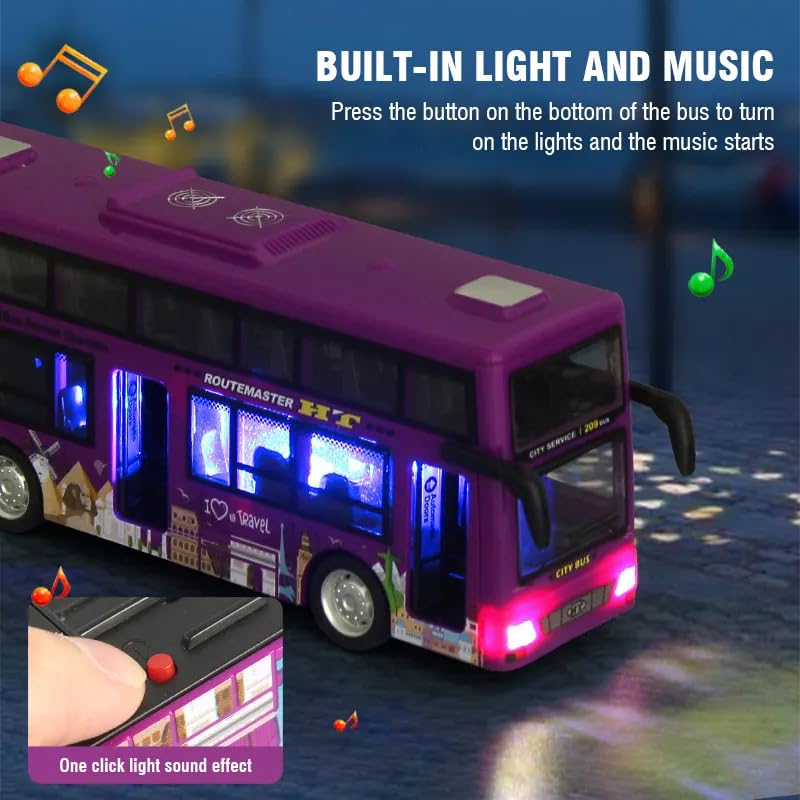 Image of DEOXY Children's Double-Decker Sightseeing Bus can Open The Door Light Music Bus Toys for Boy Kids (decer Purple)
