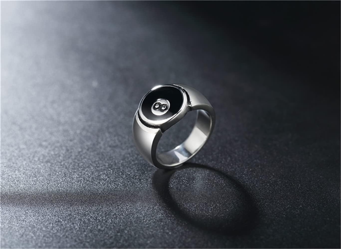 Men's Stainless Steel Billiard 8 Ball Signet Lucky Gothic Biker Ring