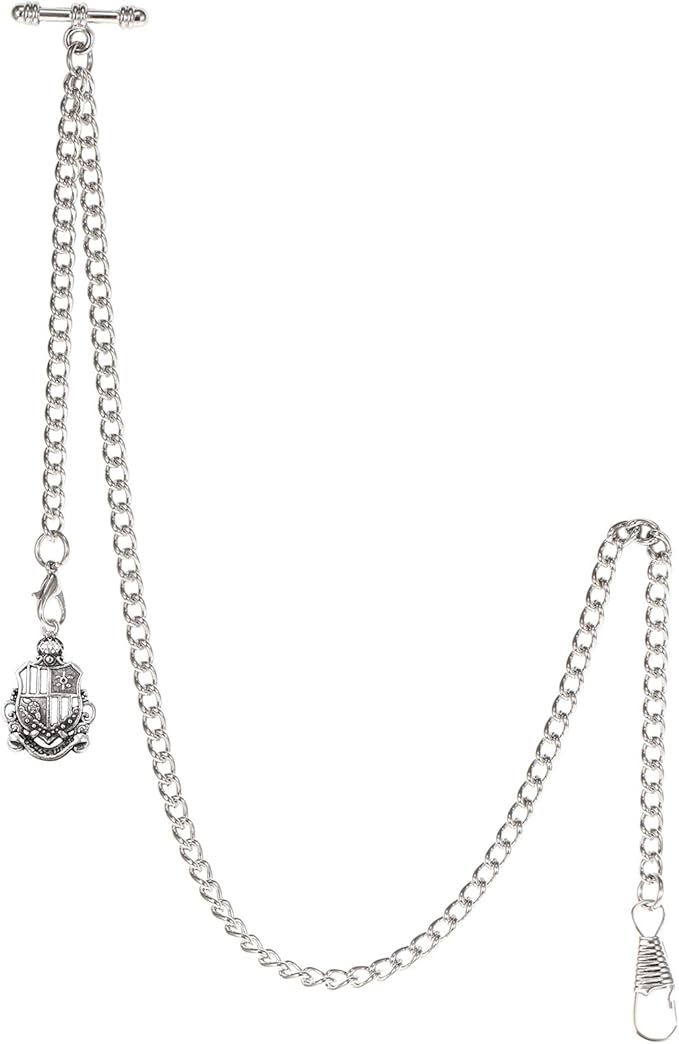 TREEWETO Men's Albert Chain Pocket Watch Curb Link Key Chain 2 Hooks