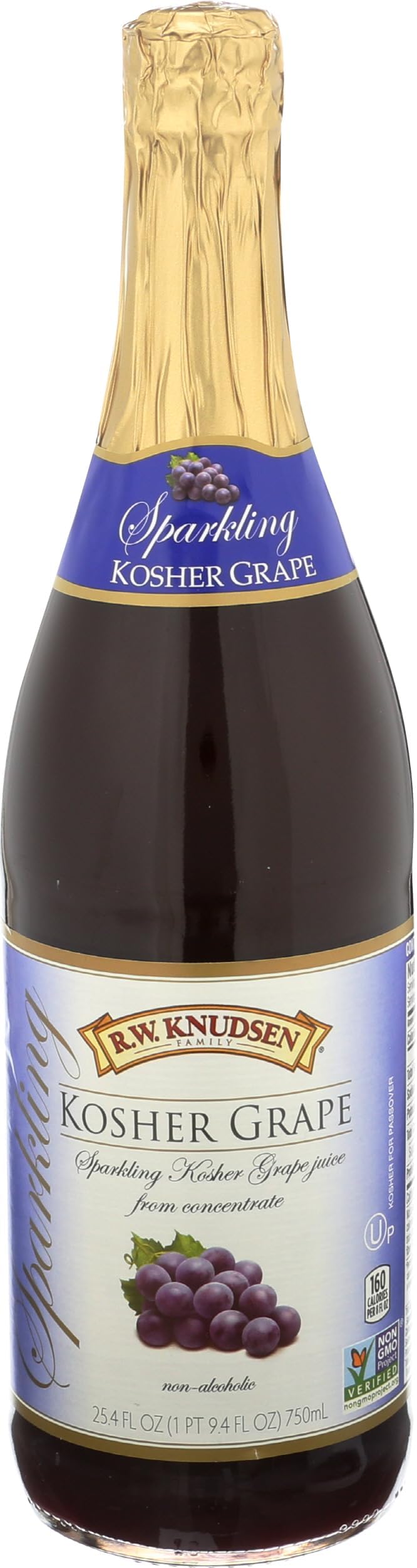 R.W. Knudsen Sparkling Kosher Grape Juice, 25.4 Ounces, Non-Alcoholic Juice Beverage