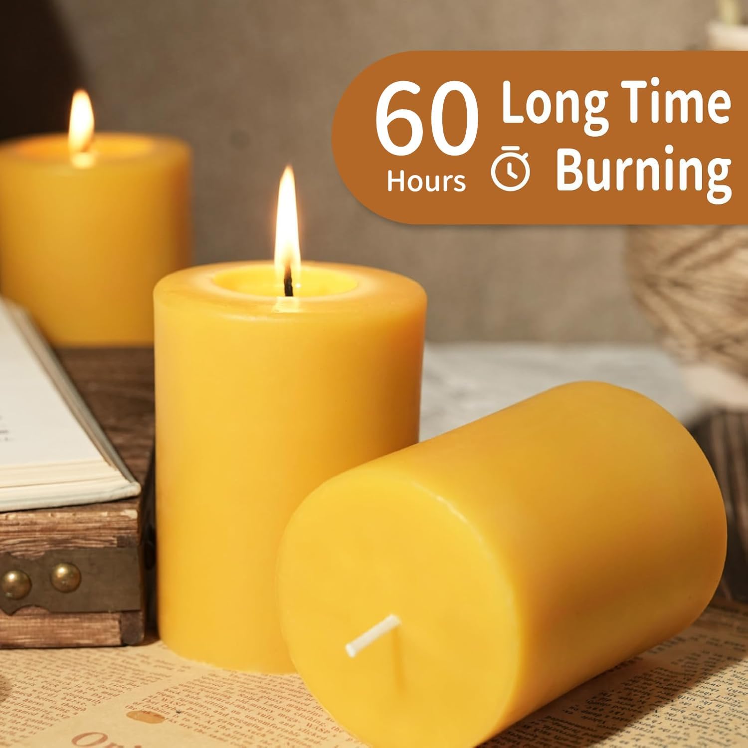 Natural Beeswax Pillar Candle, 120 Hours Long Burning Emergency Candles Unscented Pure Beeswax Pillar Candles 3x4in Dripless Bees Wax Candles for Home Paryer Parties, 2 Packs - Image 3
