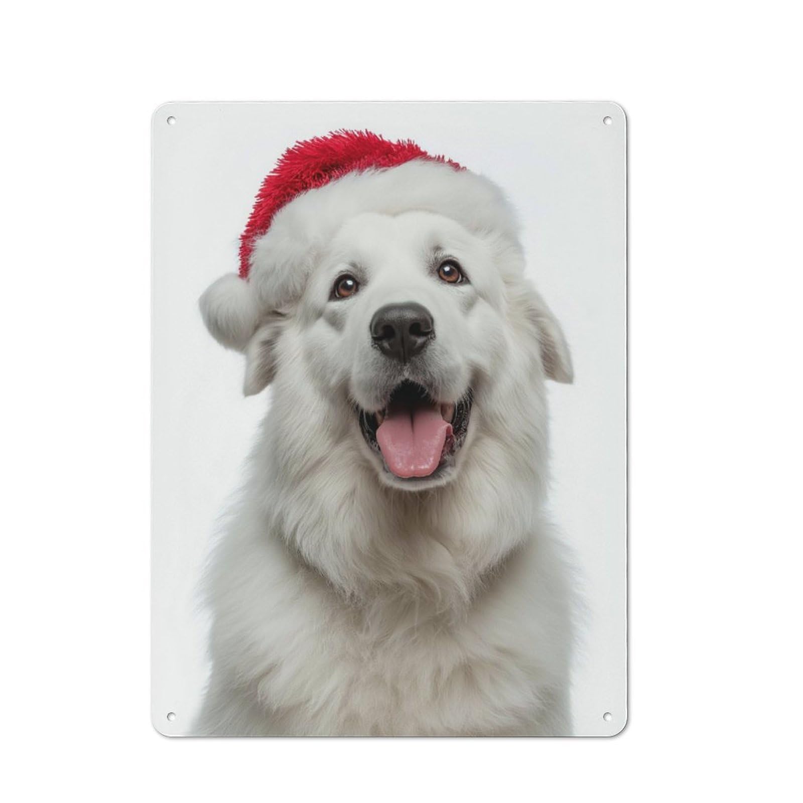 Junmoney Kuvasz Dog Wearing Santa Hat Portrait Vintage Printed Metal Sign 40X30cm For Bar Or Restaurant, For Restaurant Interior Fans