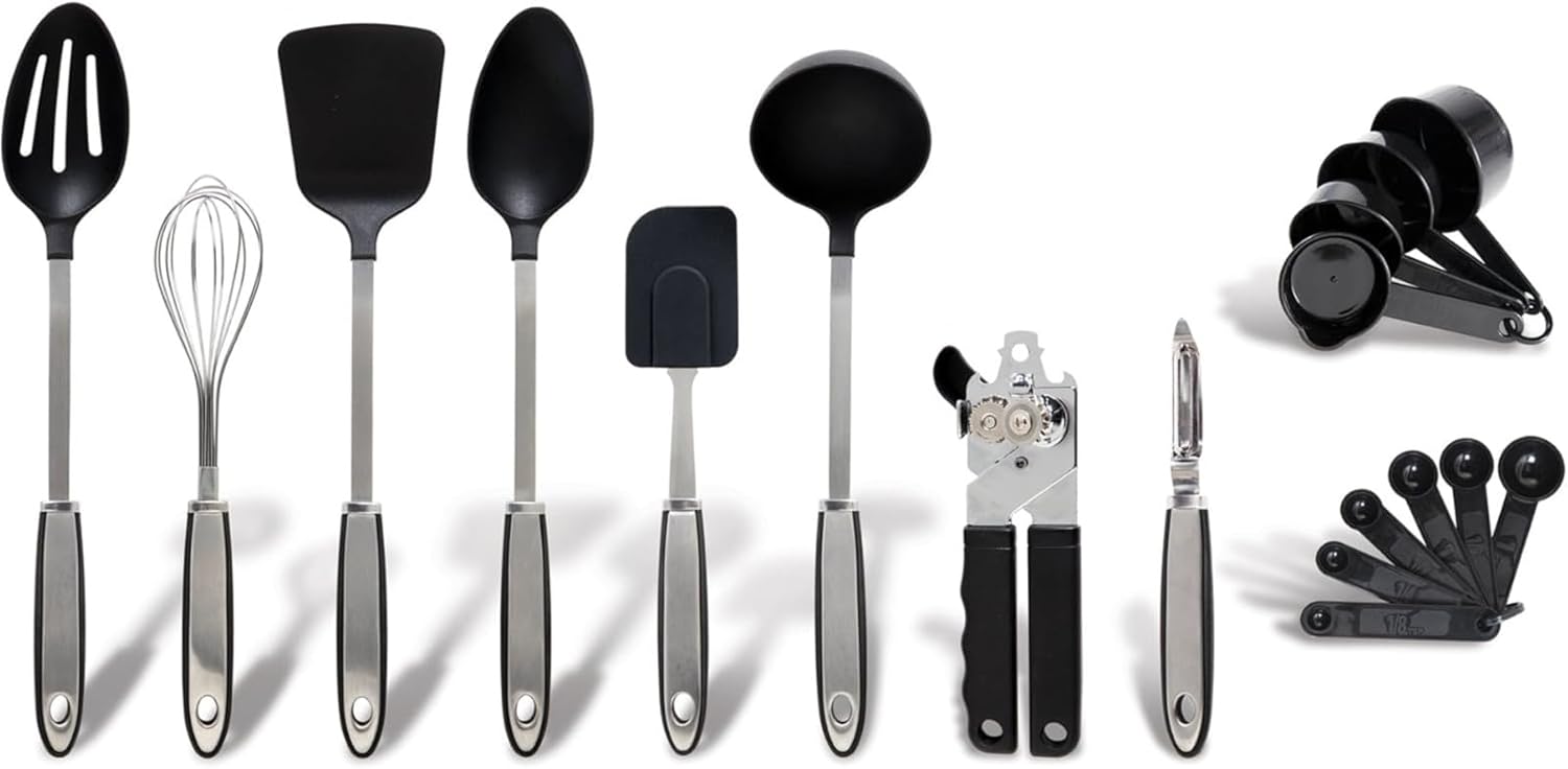 HALAMODO Home Eclectic 24 Piece Kitchen Tool/Gadget Combo Set (Silver&Black)