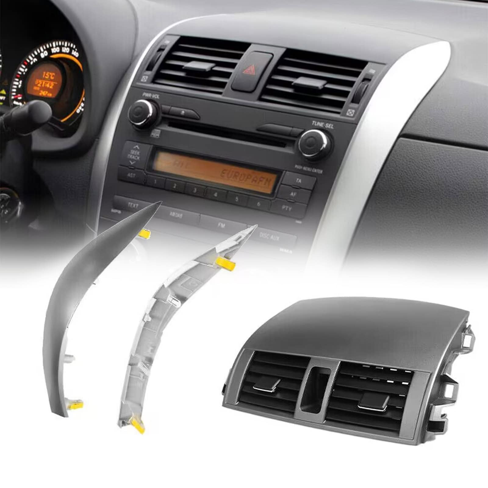 GXARTS Center Dash A/C Outlet Air Vent Panel And Strip Trim 55670-02160 Compatible with Toyota Corolla 2008 2009 2010 2011 2012 2013 55663-02060 55435-02220 55436-02180