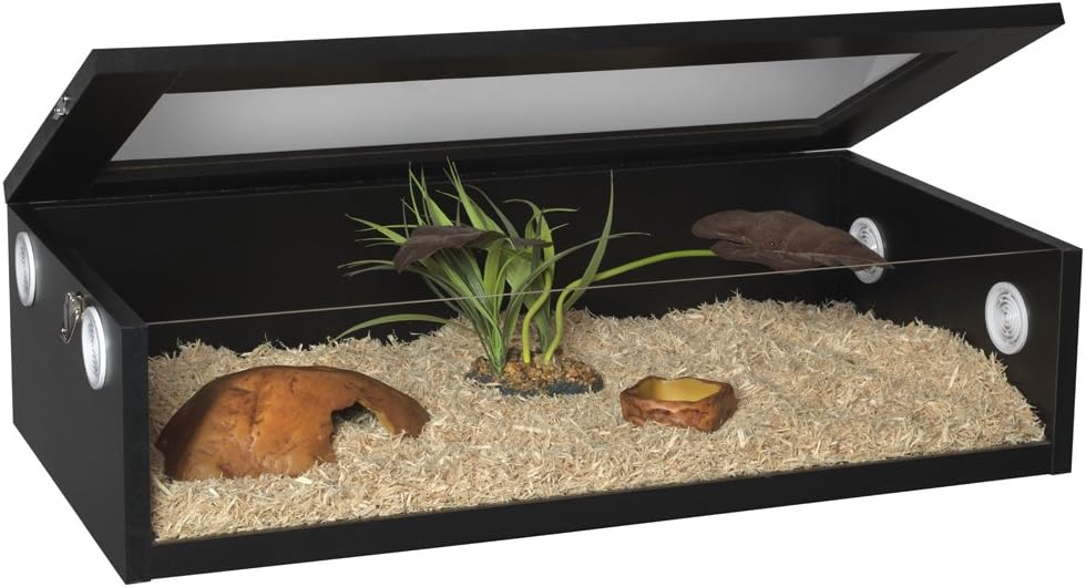 HabiStat - Black Terrainium - L76 x D38 x H20cm (30 x 15 x 8") - Tall Reptile Enclosure - Easy Access - Simple Set Up - Glass Terrarium - Reptile Accessories