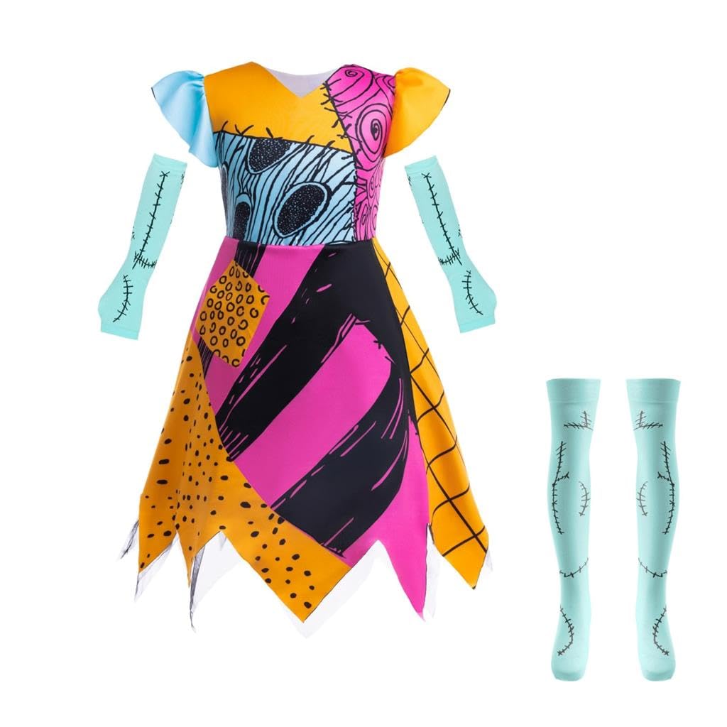 Lito Angels Patchwork Girl Fancy Dress Up Halloween Christmas Costume Party Outfit with Accessories for Kids Girls Age 8-9 Years (Tag Number 150)