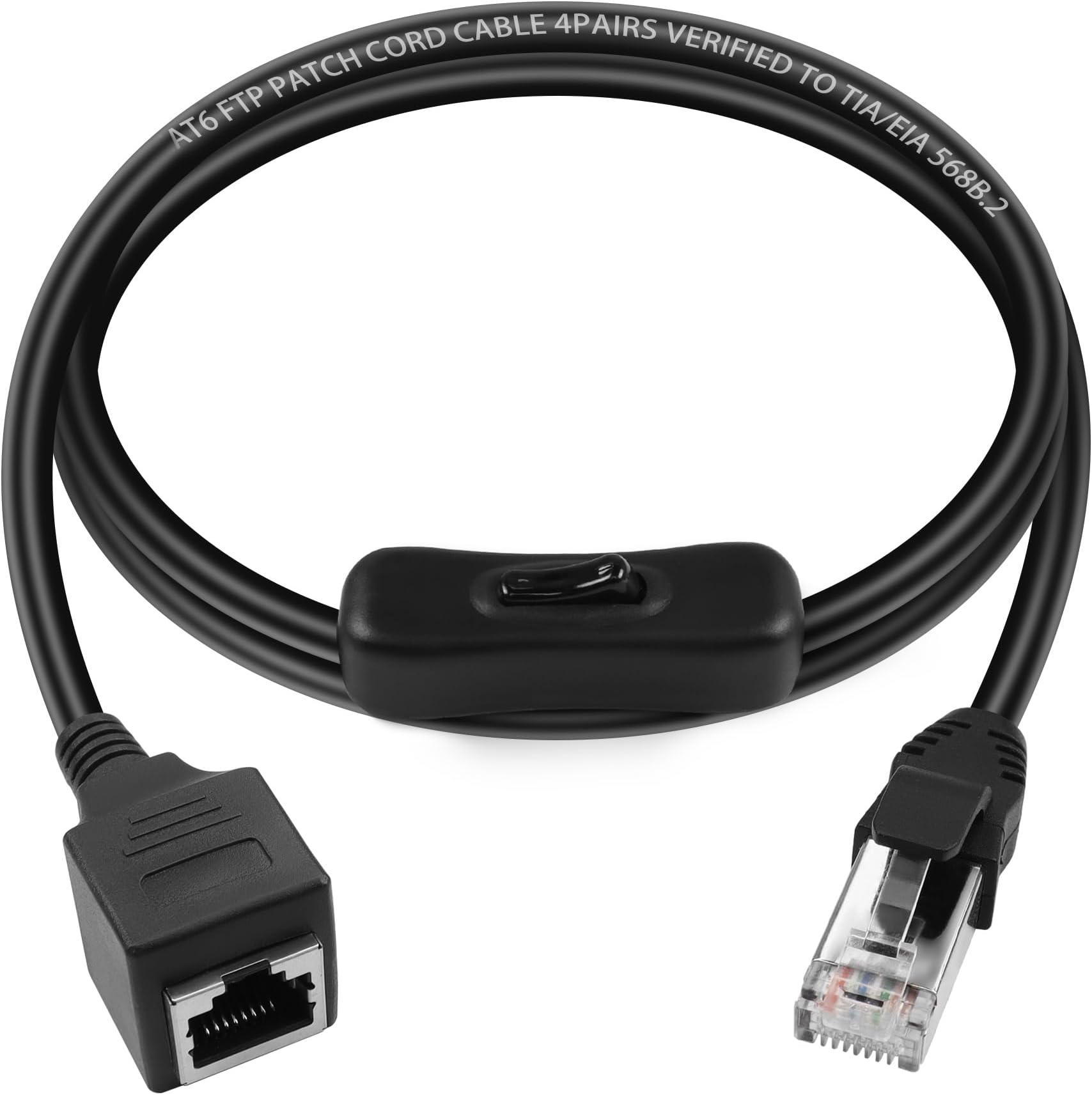 GELRHONR RJ45 Extension Cable with On/Off Switch，CAT6 Ethernet Male to Female Connector Network Extension Cable with 304 Switch, in Line Coupler for Cat6/Cat5e/Cat5 Ethernet Cable 3.3Ft（M/F）