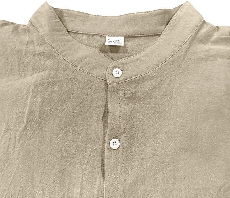 Men's Linen Blend Shirt - Long Sleeve Solid Color Button Down Henley Casual Shirt for Vacation Business - Image 4