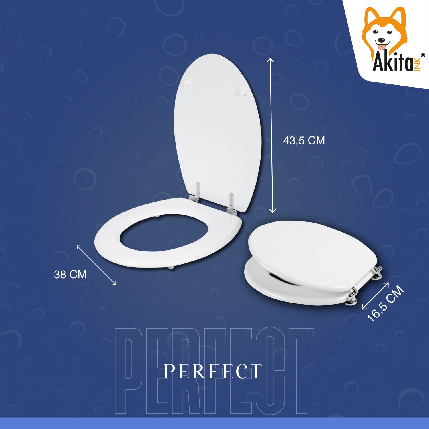 AKITAInk Copriwater Universale in Legno MDF Bianco – Sedile WC per Bagno, Tavoletta Copri WC Resistente con Cerniere in Metallo, Adatto a Tutti i Sanitari Standard