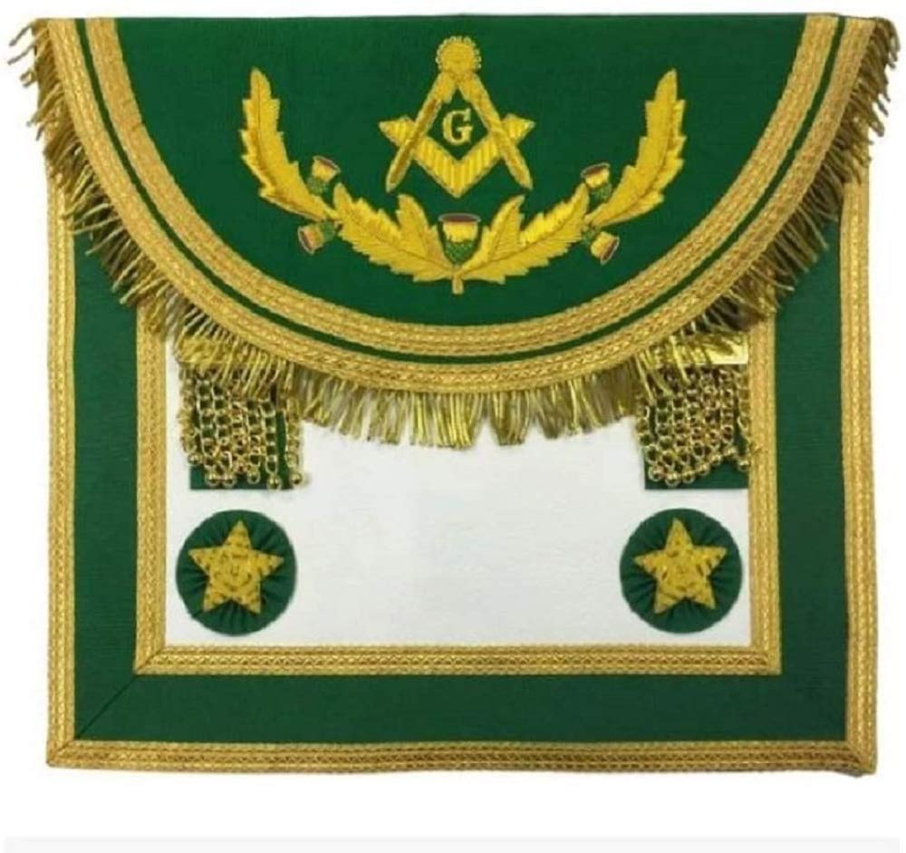 Tablier Master Mason brodé main vert écossais : fini les décors fragiles qui s'abîment
