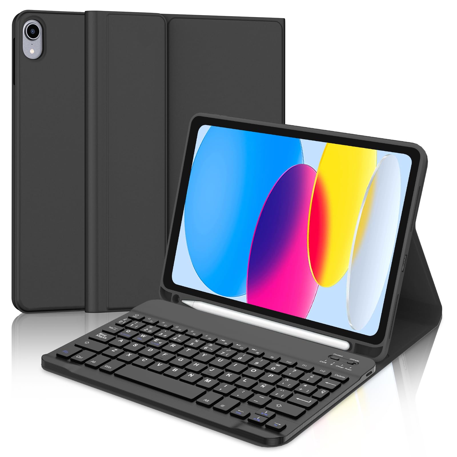 FOGARI Funda Teclado para iPad 11 Generación A16 11" 2025/10 Generación 10.9" 2022, Español Ñ Teclado Bluetooth Magnético Desmontable para iPad A16 11ª/10ª Generacion, Negro