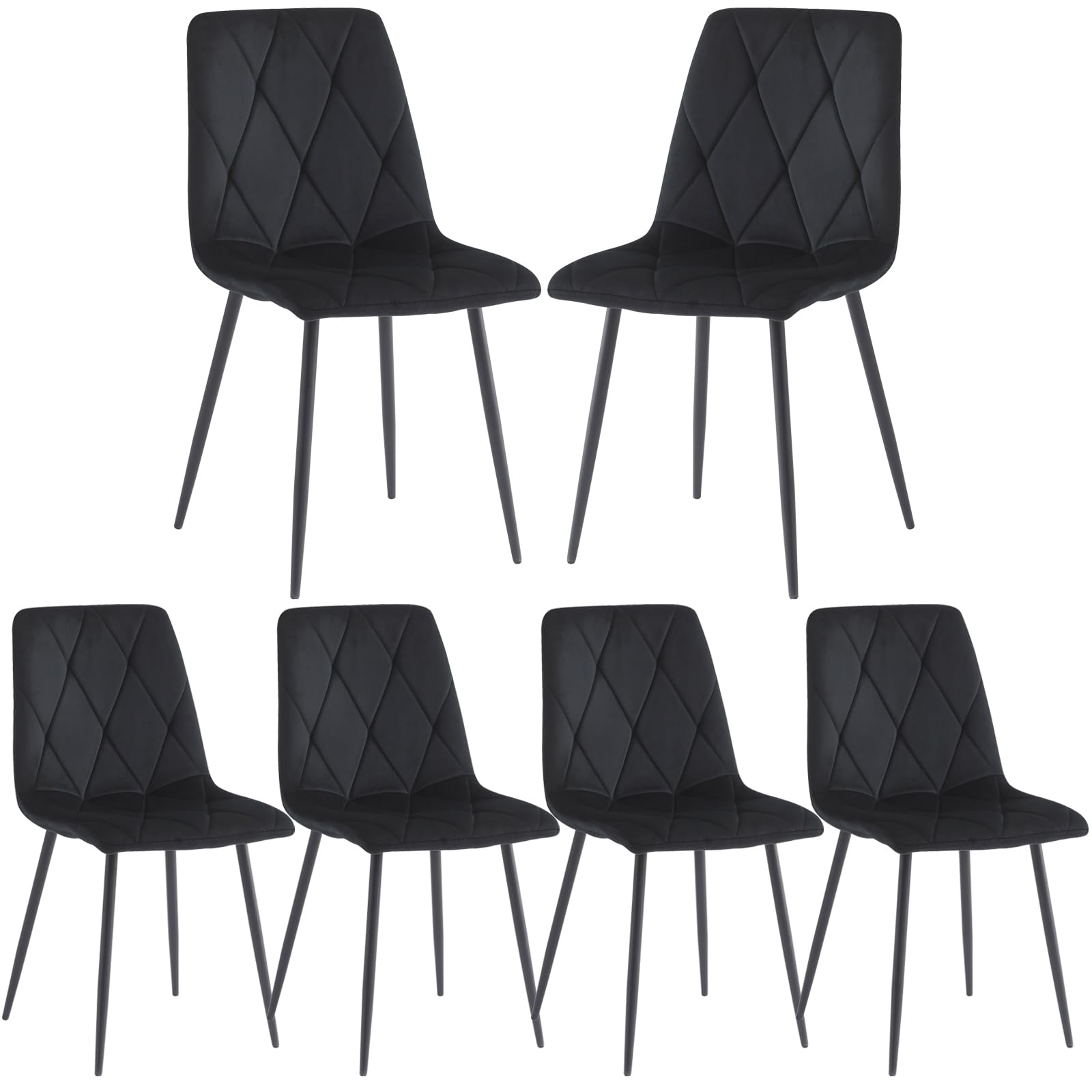 Artist Hand Set of 6 Velvet Fabric Dining Chairs for Dining Room Living Room Metal Legs Upholstered Seat Black Home Kitchen Chairs Set