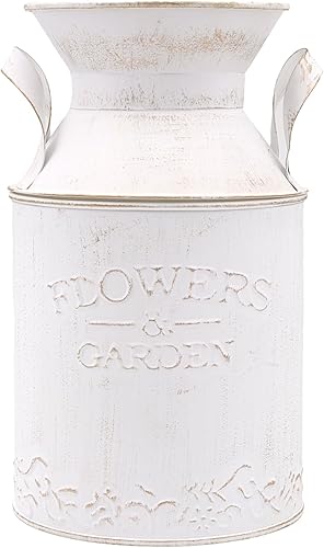 Miniatura 9 de Hosley Lata de Leche Galvanizada - Jarrón Rústico de 9.75" de Altura, Jarrón de Granja, Jarrón de Flores Vintage para Arreglos Florales, Bodas, Spa