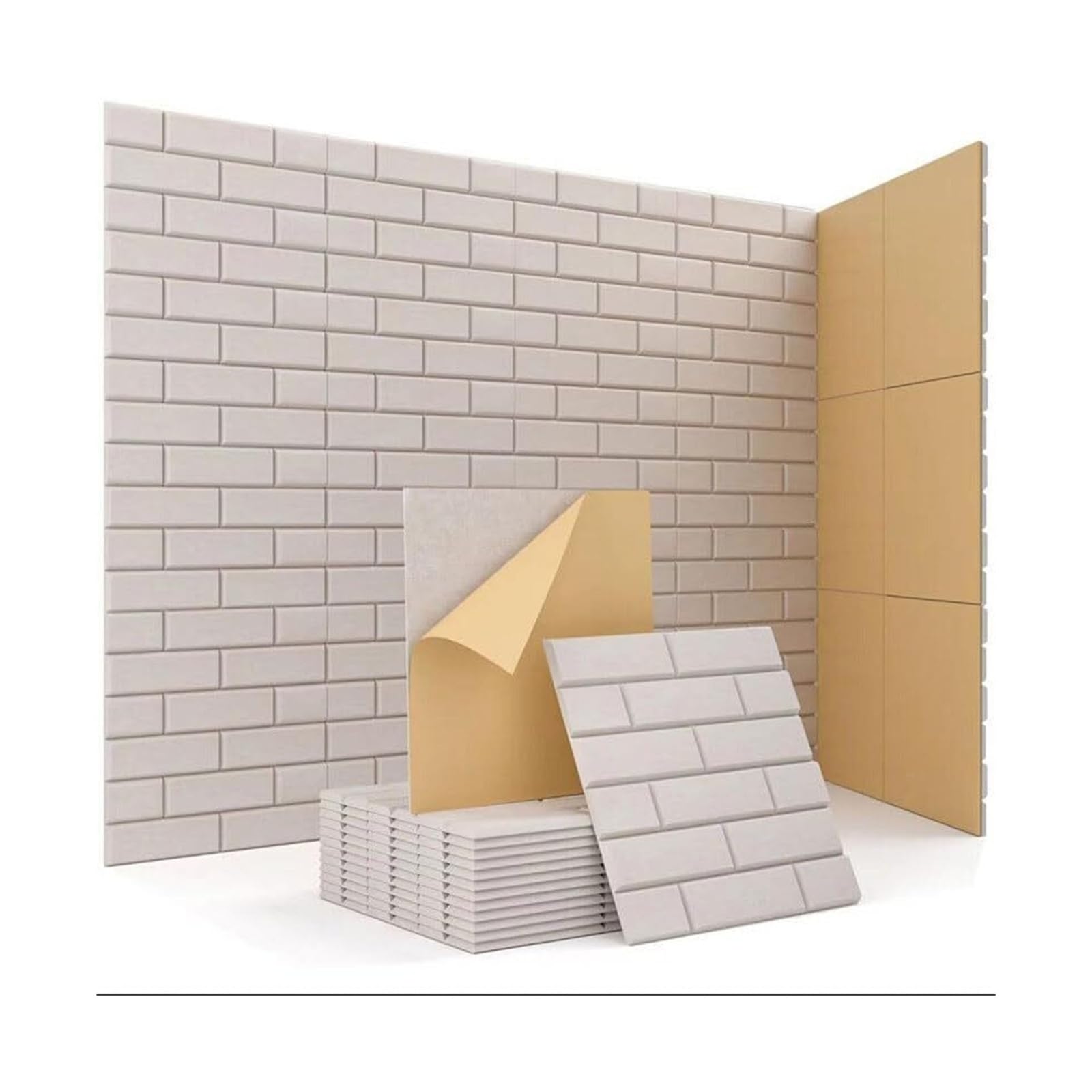 Panele ścienne dźwiękochłonne, panele samoprzylepn 12 Pcs Acoustic Sound Absorbing Panels Multicolor Self-Adhesive 30x30 cm Wall Ceiling(Beige)