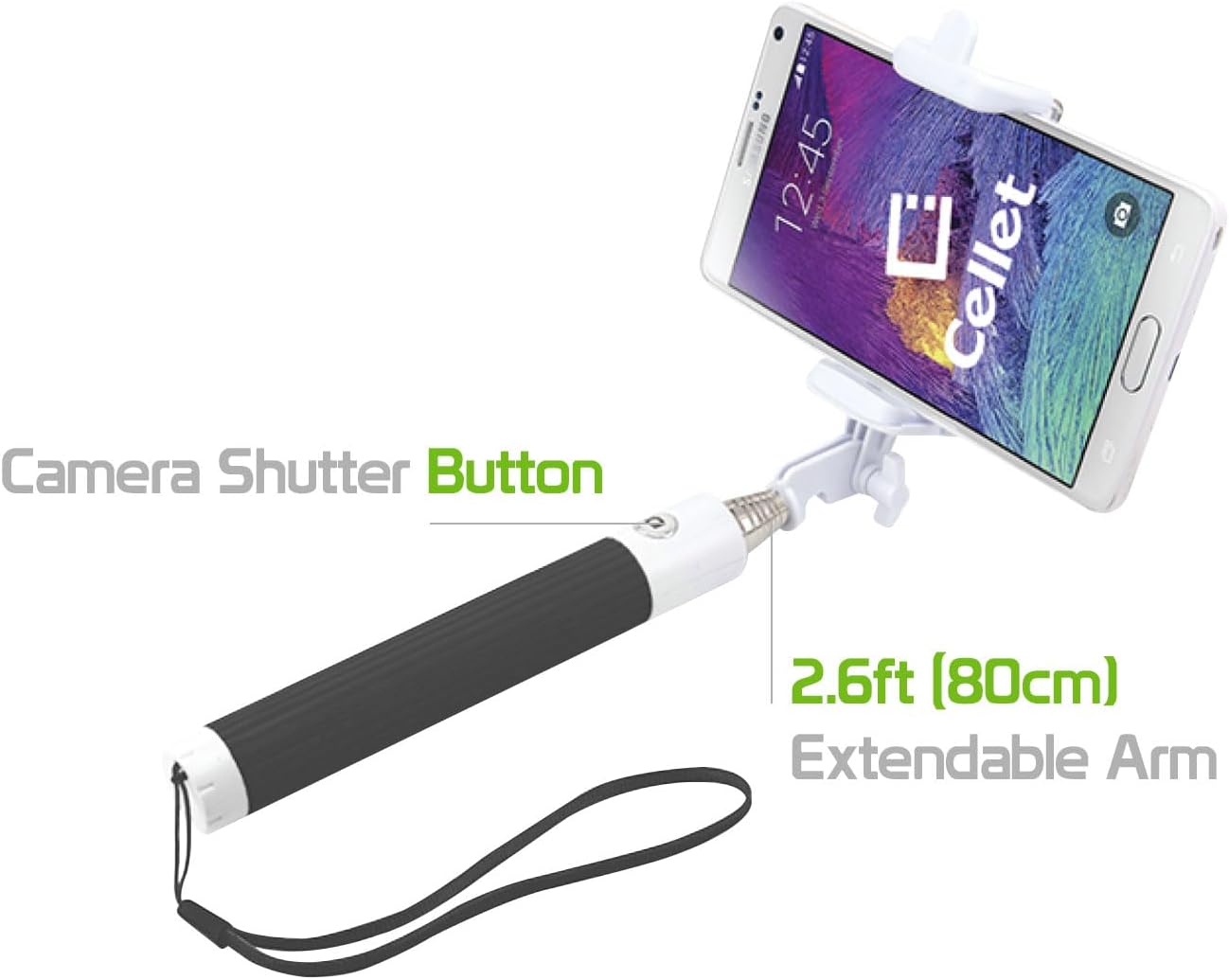Self-Portrait Stick: Cellet Premium Selfie Stick Extendable and Adjustable Compatible to Apple iPhone 15, 15 Plus, 15 Pro, 15 Pro Max, Galaxy S24, S24+, S24 Ultra and More