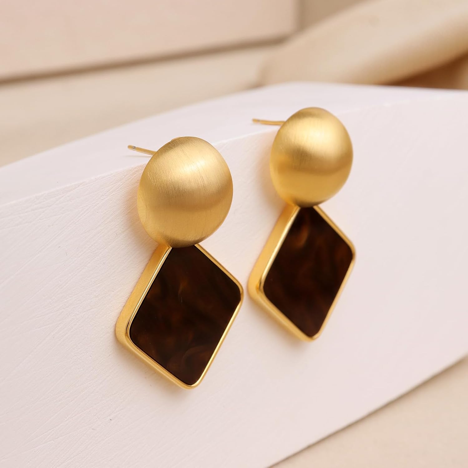 Chunky Gold Dangle Drop Stud Earrings for Women, Trendy Statement Vintage Geometric Dangling Earing Prom Winter Fashion Jewelry Gift - Image 5
