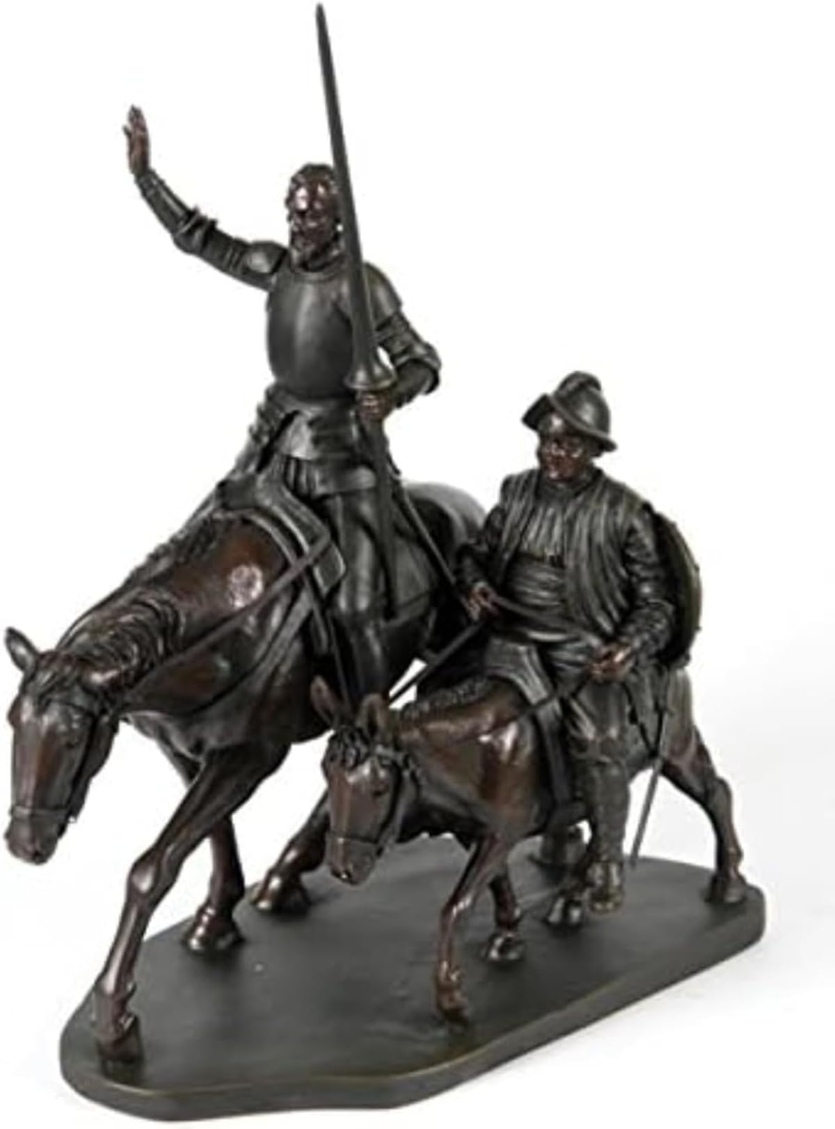 CAPRILO Figura Decorativa Mitológica Resina Don Quijote y Sancho Panza a Caballo. Adornos y Esculturas. Regalos Originales. Decoración Hogar. 21 x 12 x 28 cm.