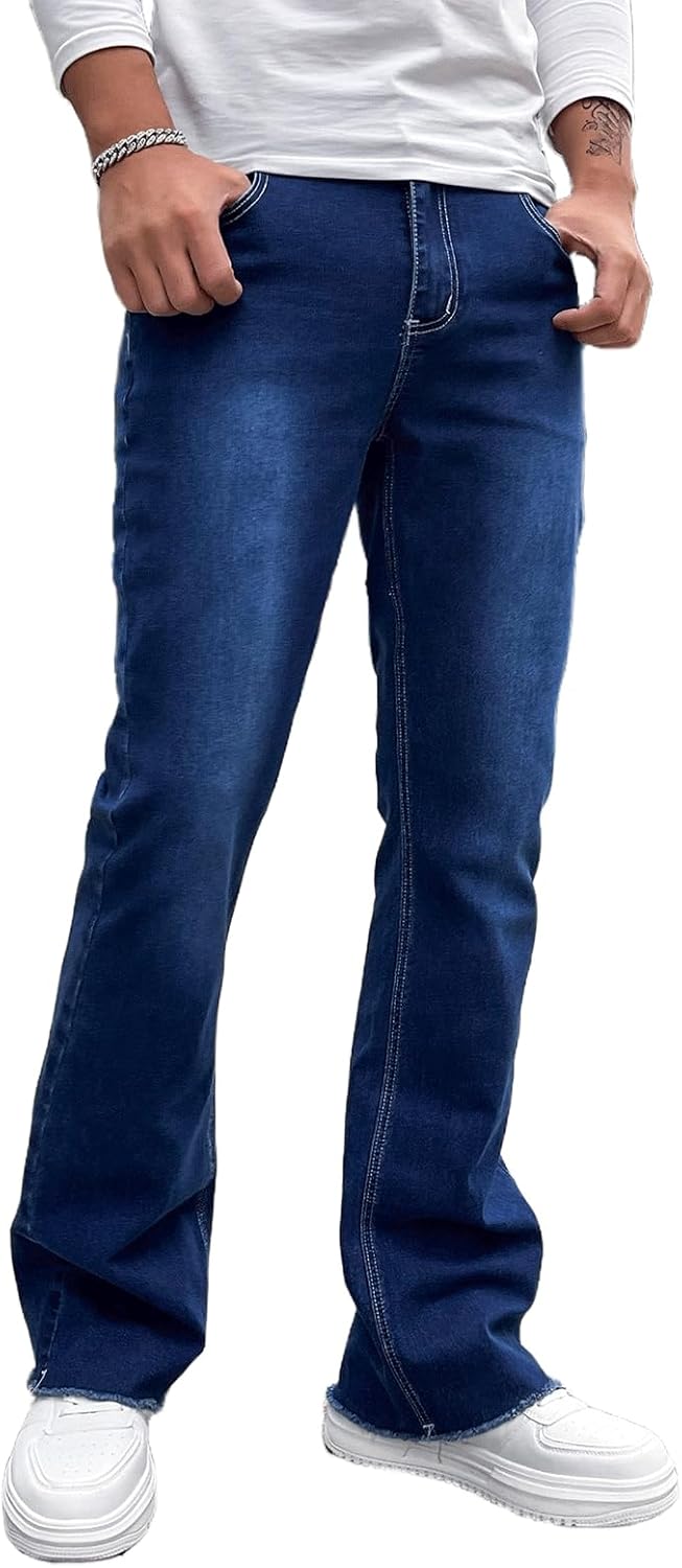 Men's Straight Leg Boot Cut Jeans Stretch Slim Fit Flared Jeans Light Wash Vintage Skinny Denim Pants