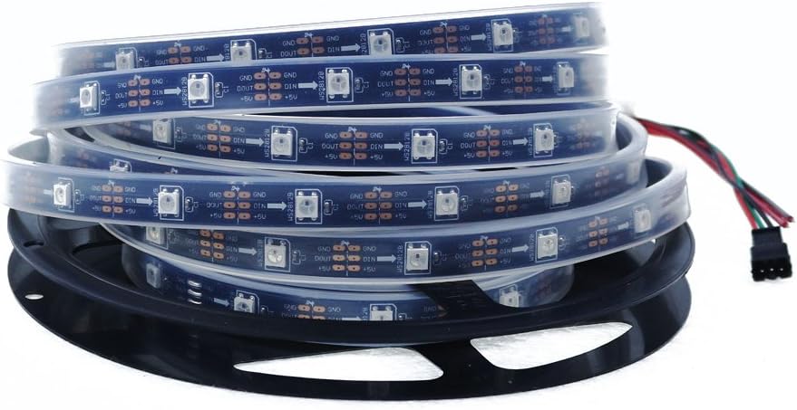 5V Addressable WS2812B 5050 RGB LED Strip Light ALITOVE 16.4ft 150 LED pixel SMD Black PCB Waterproof IP67 โฆ
