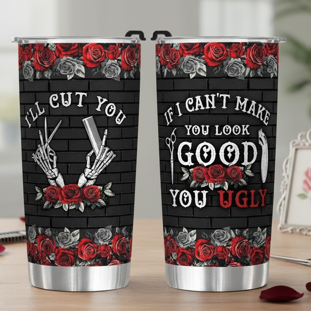 4LIEUBASMI Hair Stylist Gifts for Her - I'll Cut You 20oz Stainless Steel Tumbler with Lid - Thank You Cup Mug for Hairdresser Cosmetology Salon Owner Beautician