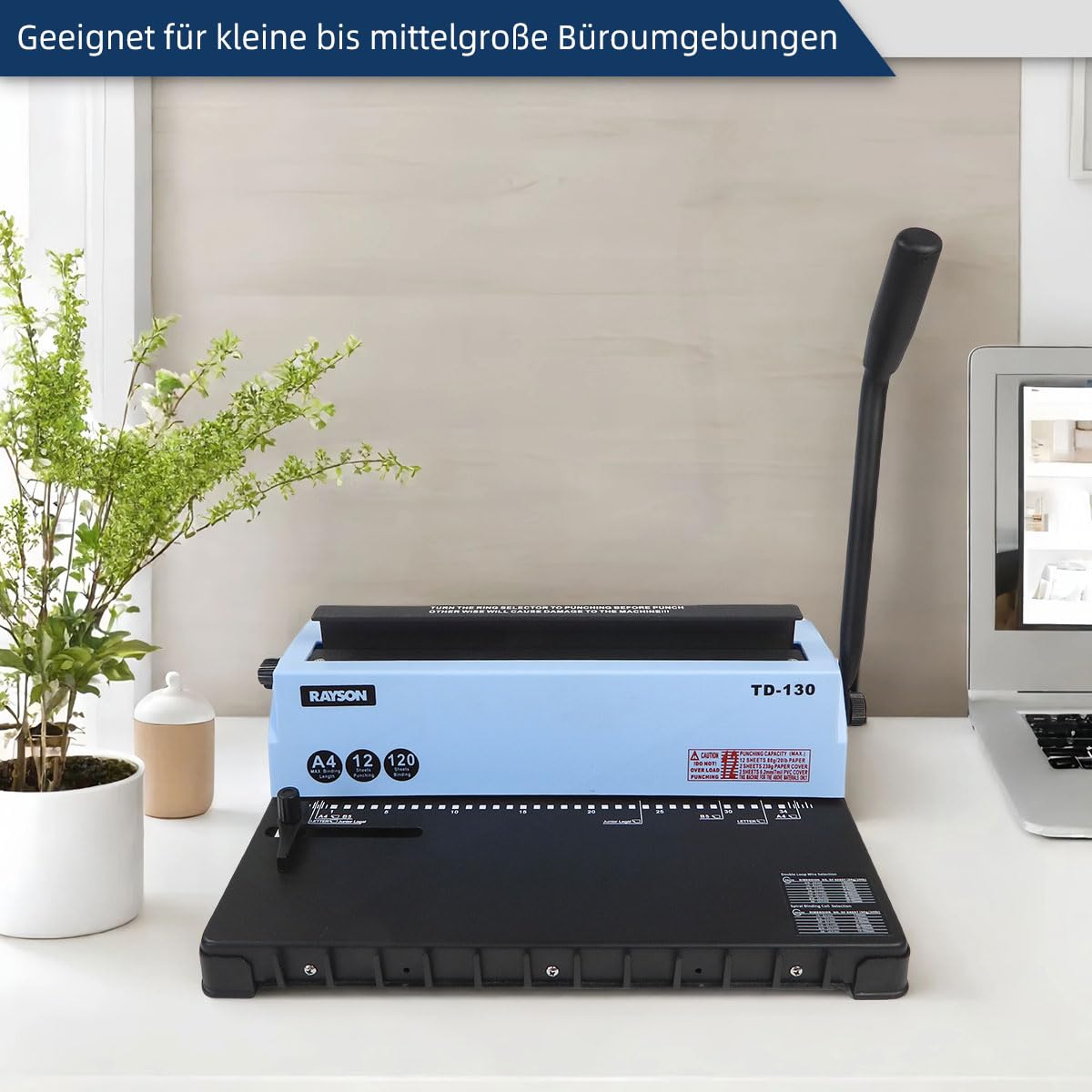 RAYSON Drahtbindegerät, 120 Blatt Binde, 3:1 Teilung, A4, 34-Loch-Doppelschleifen-Drahtbinder mit stabiler Metallkonstruktion, TD-130… | Robuste Metallkonstruktion, Kostenloses Bindematerial im Lieferumfang enthalten