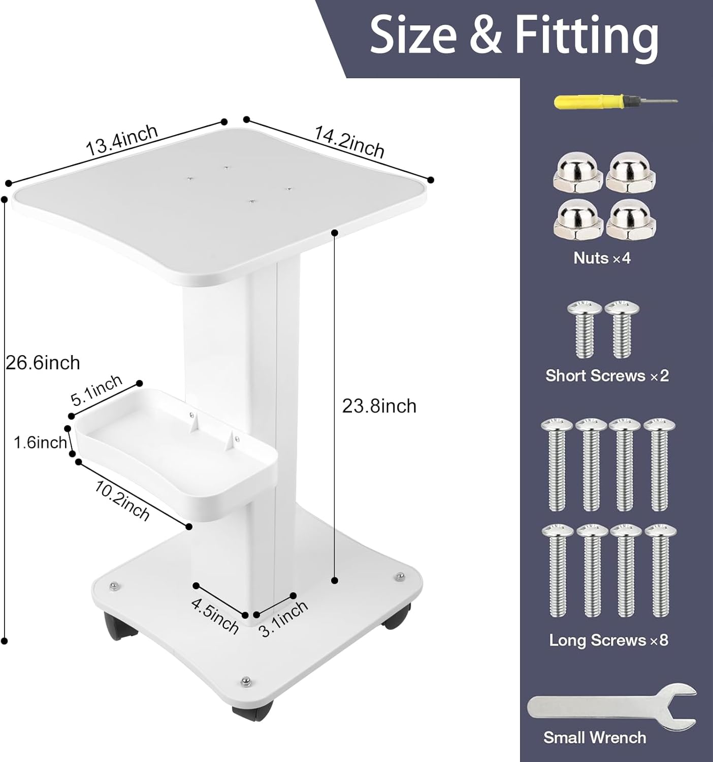 Trolley Cart with Wheels, Salon Spa Beauty Machine Trolley Stand, 3 Tier Beauty Rolling Cart Esthetician Machine Mobile Cart for Beauty Instrument Storage (White)