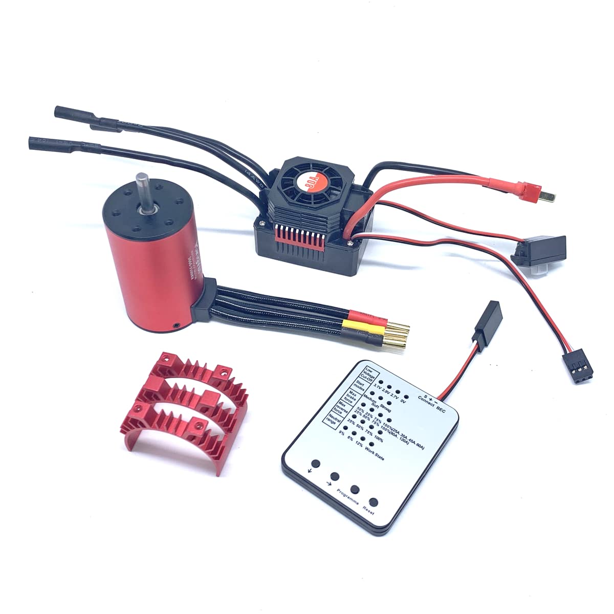 KingVal Replacement 3660 3500KV Waterproof Brushless Motor Shaft 5mm with 80A Brushless ESC and Program Card + Heatsink Combo Compatible with 1/10 RC