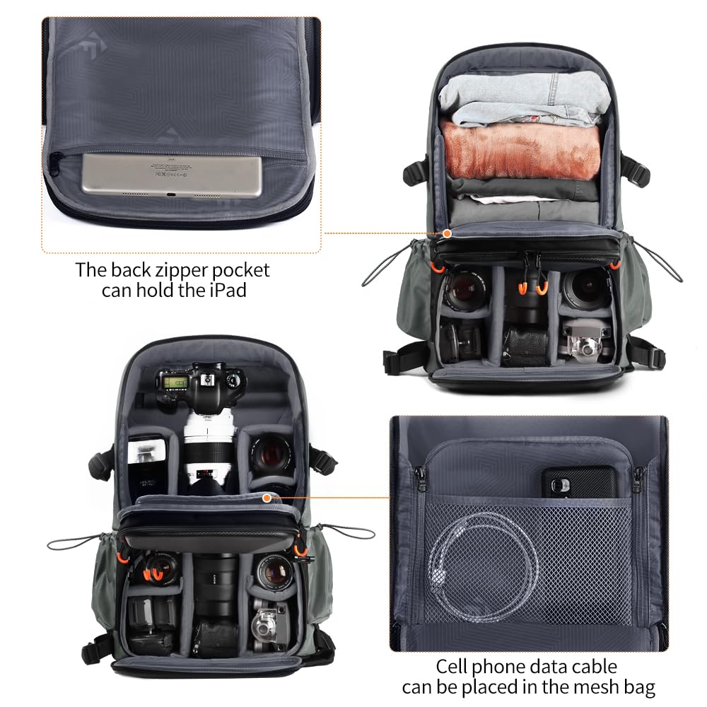 K&F CONCEPT Camera Bag EVA Waterproof 2 in 1Camera Backpack Shoulder Bag 32L Large Capacity with Rain Cover Storage for 15.6" Laptop for Photography 2