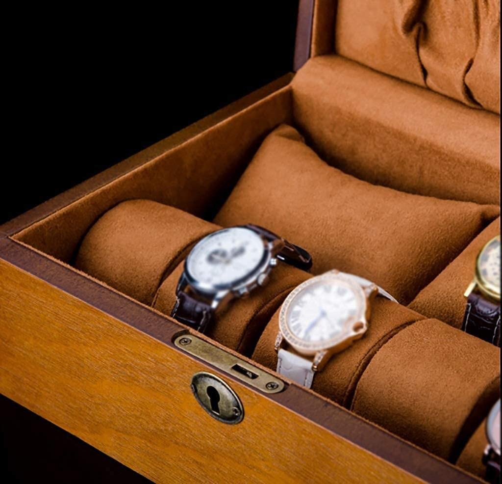 Caja de reloj de madera para 7 relojes, organizador de almacenamiento de joyas con forro de franela, caja de exhibición para hombres y mujeres, color marrón