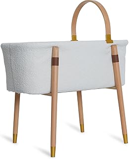 Vola Bassinet by Baby Elegance | Soft Boucle Baby Crib with Breathable Mattress & Toy Bar | Sturdy Wooden Newborn Crib for Stable Comfort | Ideal Bedside Bassinet for Babies from Birth to 4 Months