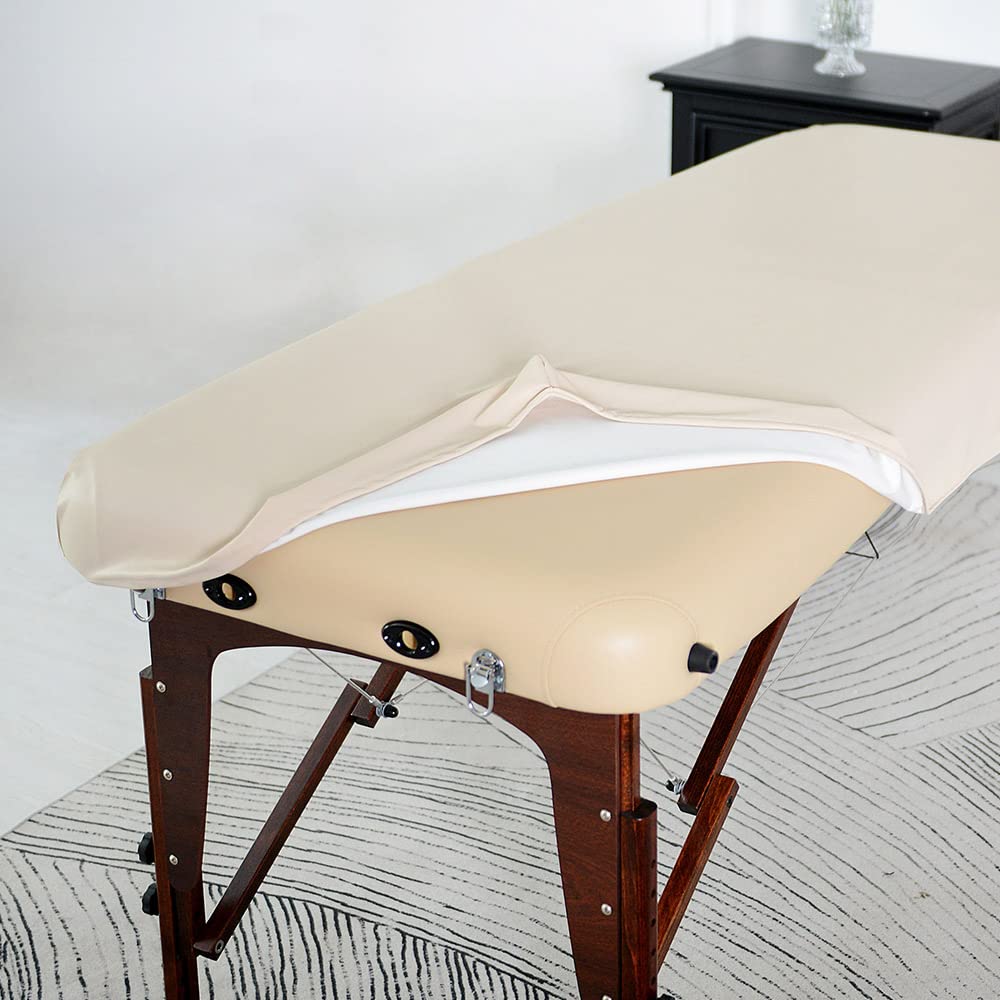 ARTABLE Massage Table Protection Cover Universal Fabric Fitted PU Vinyl Leather Bed Sheet Tables 28-32" Wide Fits Round&Square Corner Tables 1 Count (Beige, 30 x 70 Inch)