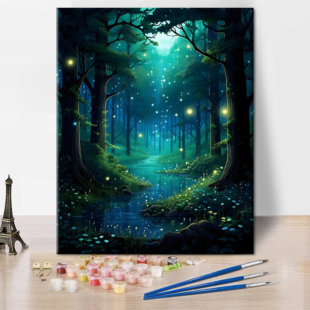 Fantasy Forest Paint by Numbers Adults, Tree Landscape Painting by Numbers Sets as a Gift for Wall Decoration at Home, Green Plants DIY Painting Crafts 40 x 50 cm (without Frame)