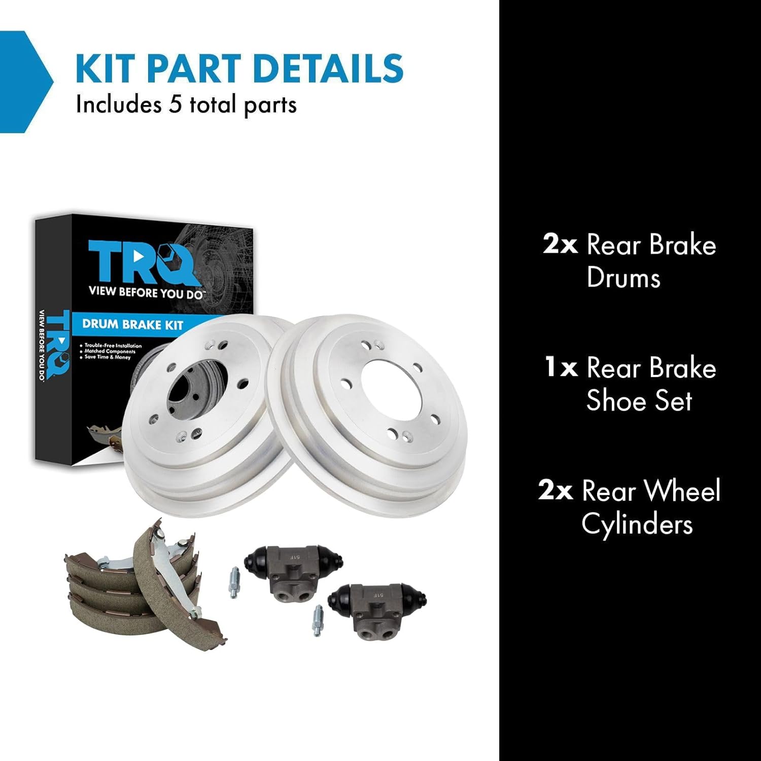 TRQ Rear Brake Shoe & Drum Kit Compatible with 2017-2019 Hyundai Elantra