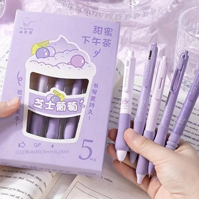 Image of PAXCOO Ice Cream Theme Gel Pens Set of 5, 0.5mm Fine Point Retractable Blue Ink Rollerball Pens,Cute Aesthetic Writing Pens for Students, School, College, Office, Smooth Writing with Comfortable Grip