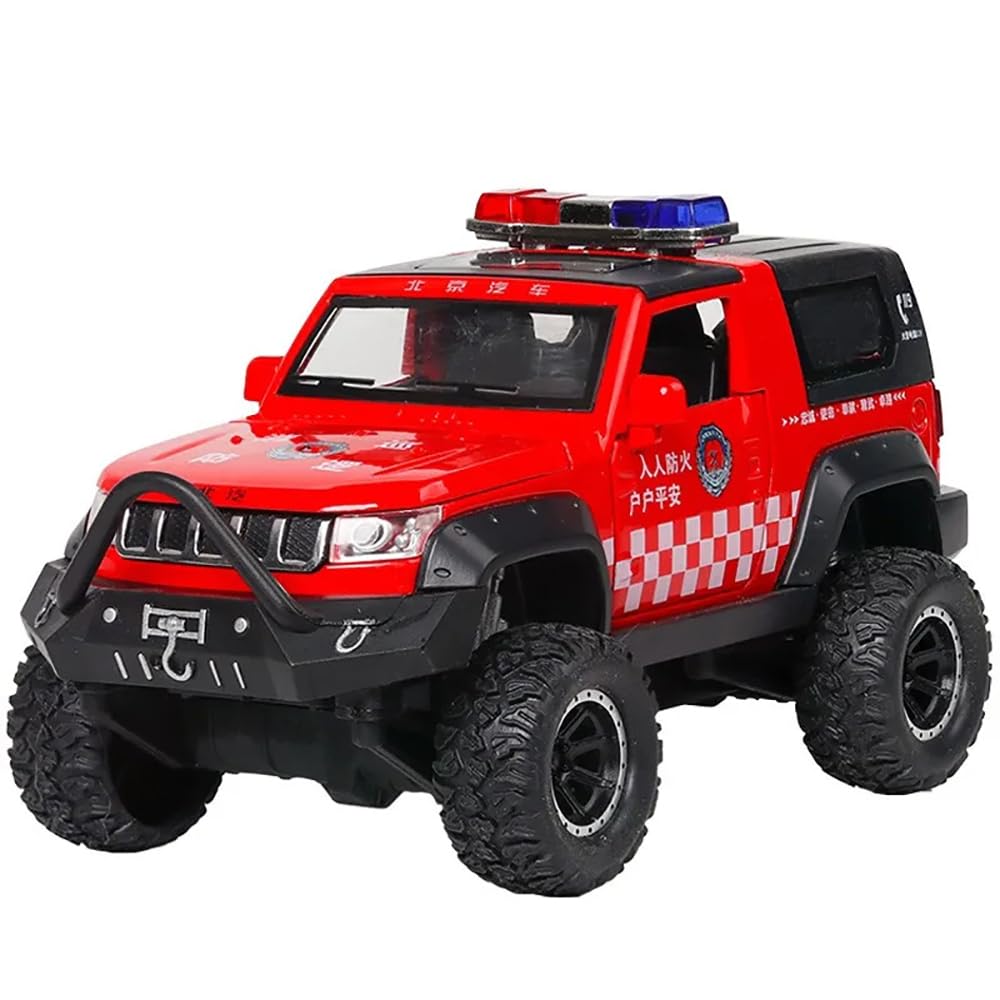 VARIYA ENTERPRISE Big Wheel Police Car Fire Truck Model 1:32 Alloy Off-Road Vehicle Toy With Sound, Light, Openable Doors - Metal Anti-Fall Pull Back Car (Red)