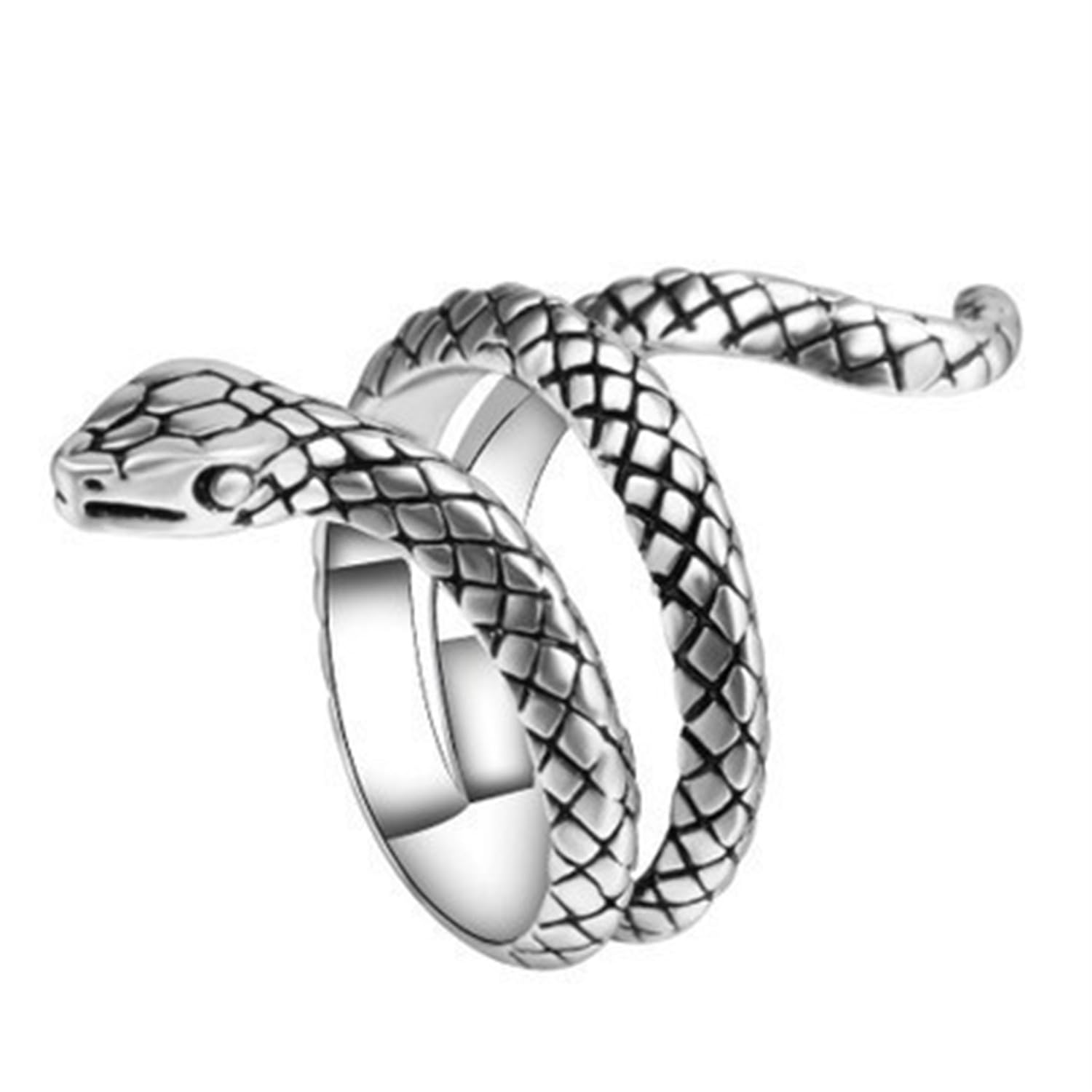 GAUEIOUR Anillo de serpiente lacado chapado en plata vintage, estilo hip-hop europeo y americano, anillo universal para hombres y mujeres, anillo punk en forma de serpiente de metal, Plata de ley
