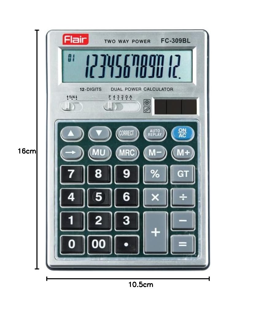 Flair Calcolatrice serie desktop FC-309 | Migliore layout dei tasti | Chiavi GT con rivestimento in metallo | Mark Up con batteria a doppia alimentazione | 99 passaggi di controllo e correzione | per