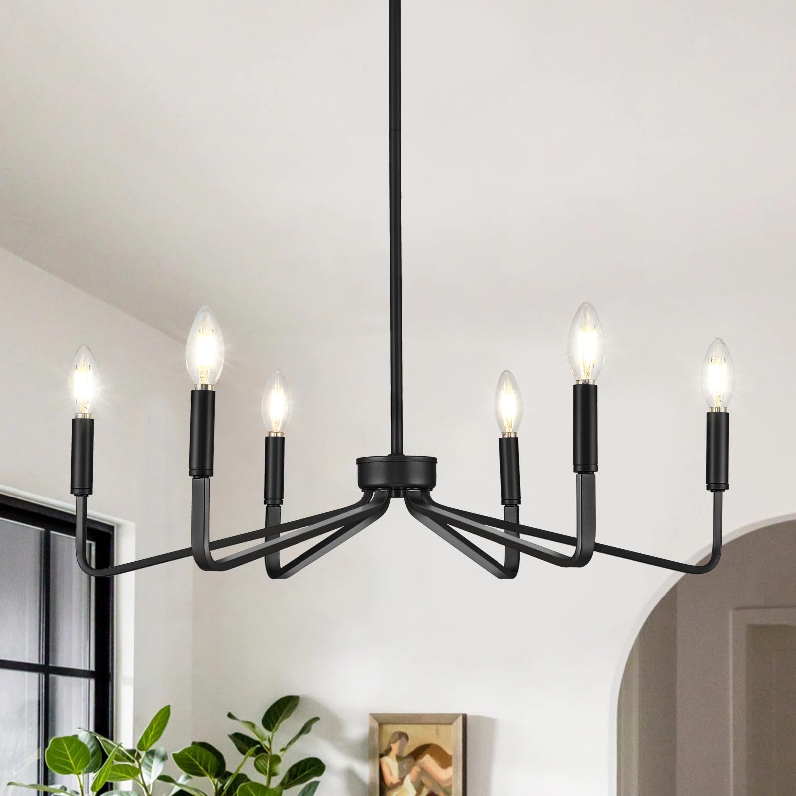 Photo 1 of ACANER 6-Light 26" Farmhouse Black Candle Chandelier for Dining Room