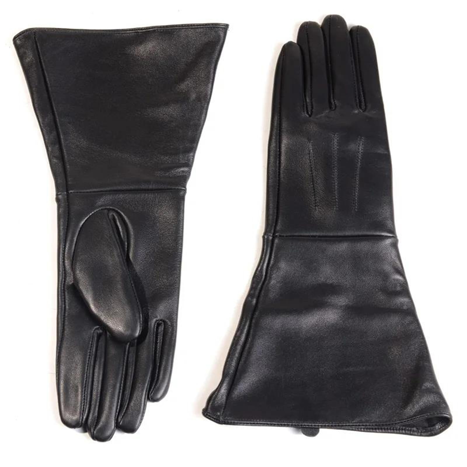 Guantes largos de piel de oveja auténtica negra para mujer, longitud al codo, medieval, renacentista, cosplay, guantes de vestir