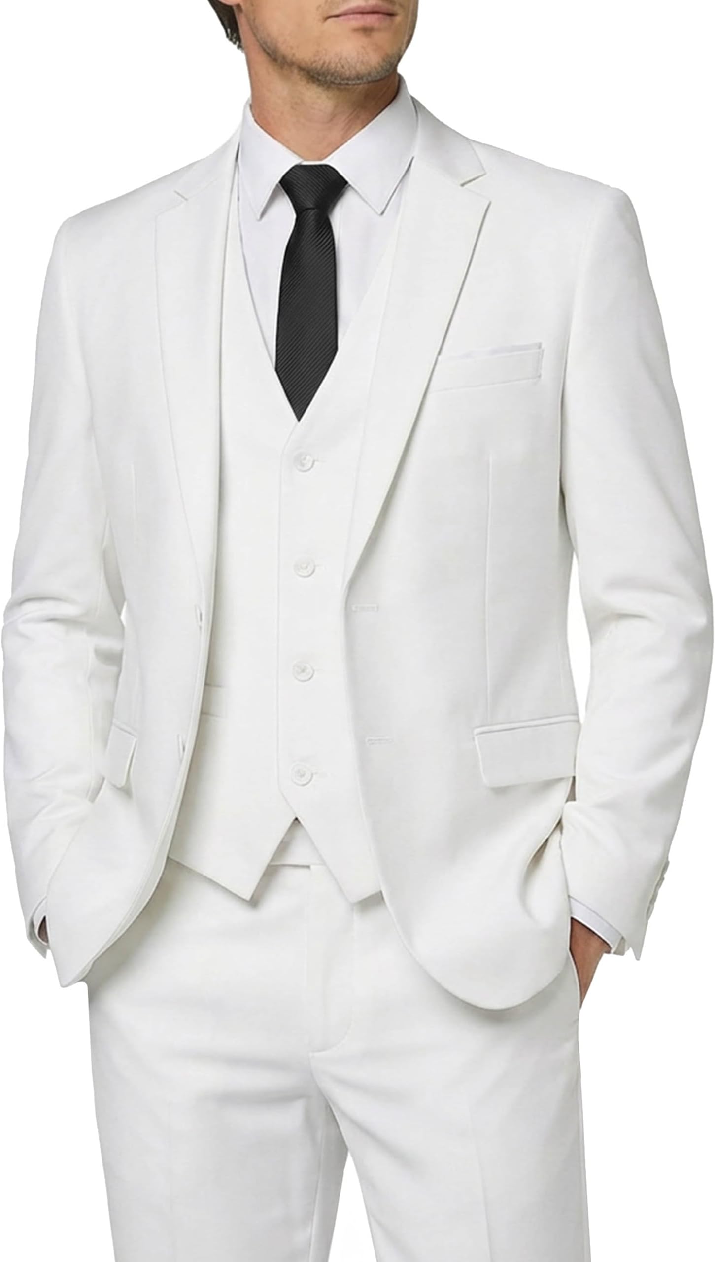 Men's 3 Piece Suit with Tie, 2 Button Slim Fit Solid Blazer Jacket Vest Pants, Business Wedding Party Suits for Men